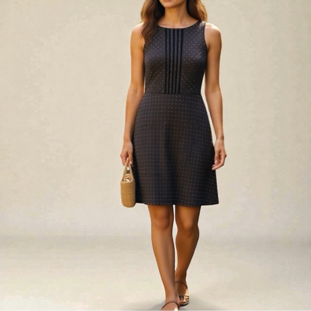 Helen Wang |‎ Silk Polka Dot Sleeveless Dress Brown Lace Trim 100% Silk Size 8